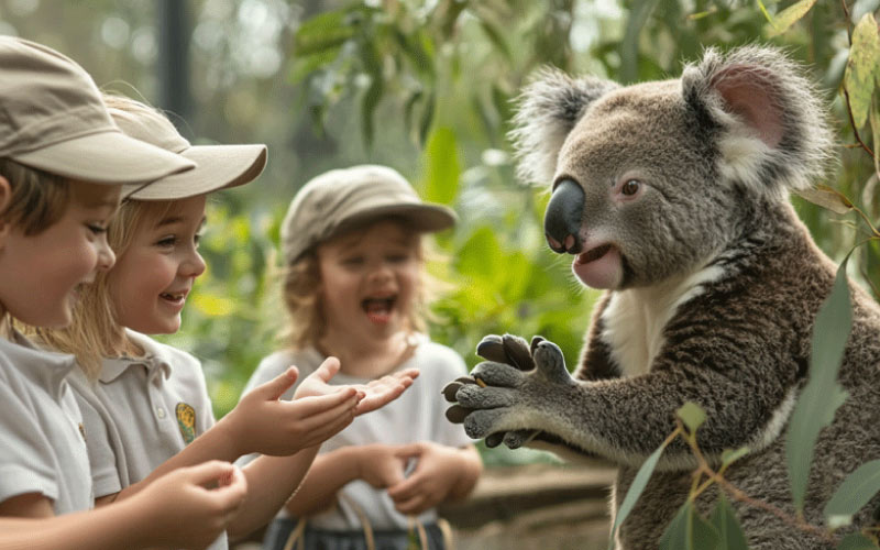 students looking at koalas, Brisbane school trip, November 2024, Australia