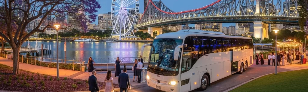 Luxury coach arriving at South Bank for a company celebration